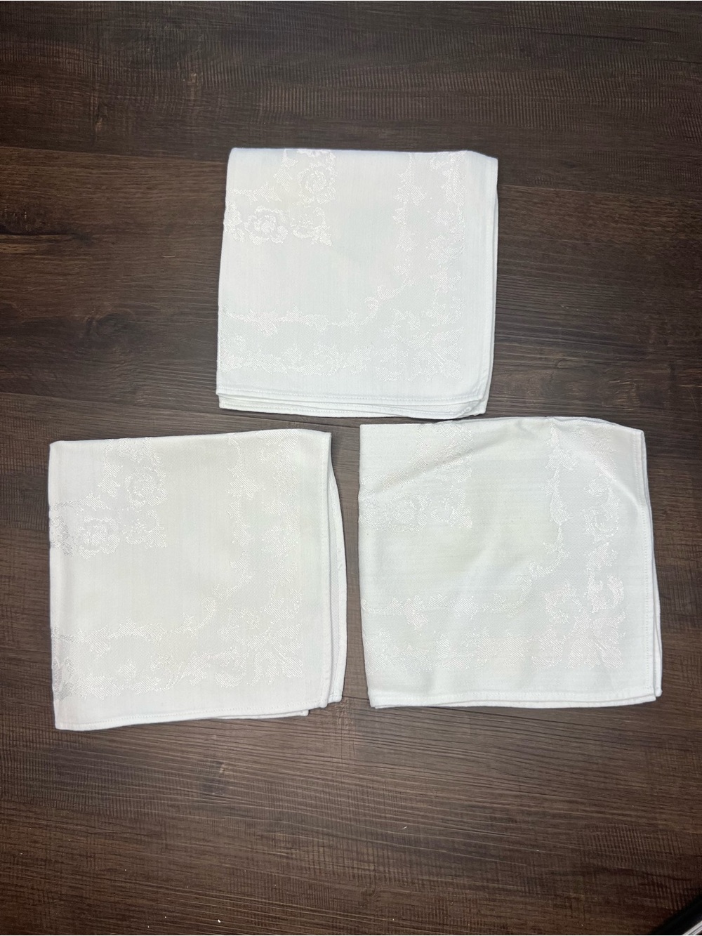 Set of Three Vintage Patterned White Napkins